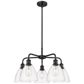 Bristol Glass 25.5"W 5 Light Matte Black Stem Chandelier w/ Clear Shad Bristol Glass 25.5"W 5 Light Matte Black Stem Chandelier w/ Clear Shad