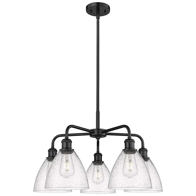Image 1 Bristol Glass 25.5"W 5 Light Matte Black Stem Chandelier w/ Seedy Shad