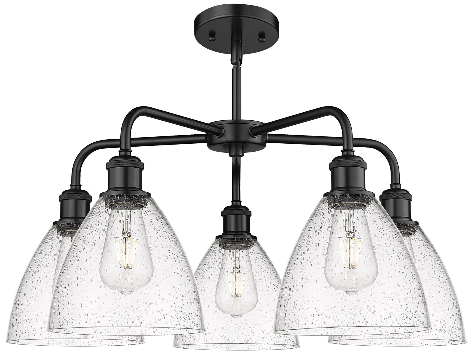 Image 2 Bristol Glass 25.5"W 5 Light Matte Black Stem Chandelier w/ Seedy Shad more views