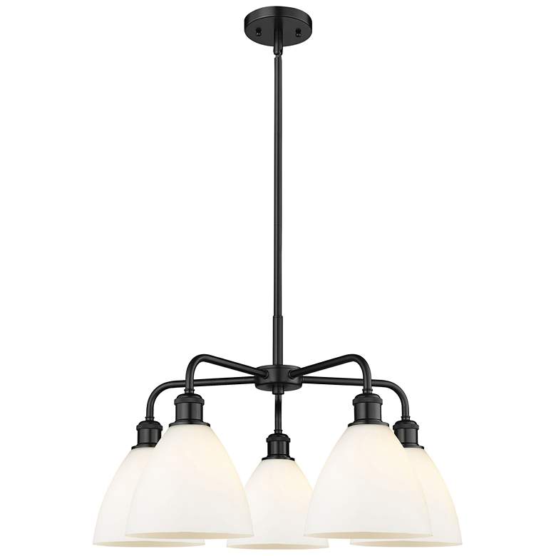 Image 1 Bristol Glass 25.5"W 5 Light Matte Black Stem Chandelier w/ White Shad
