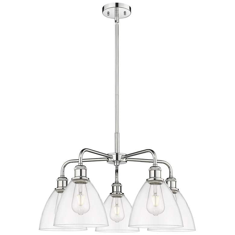 Image 1 Bristol Glass 25.5"W 5 Light Polished Chrome Stem Chandelier w/ Clear