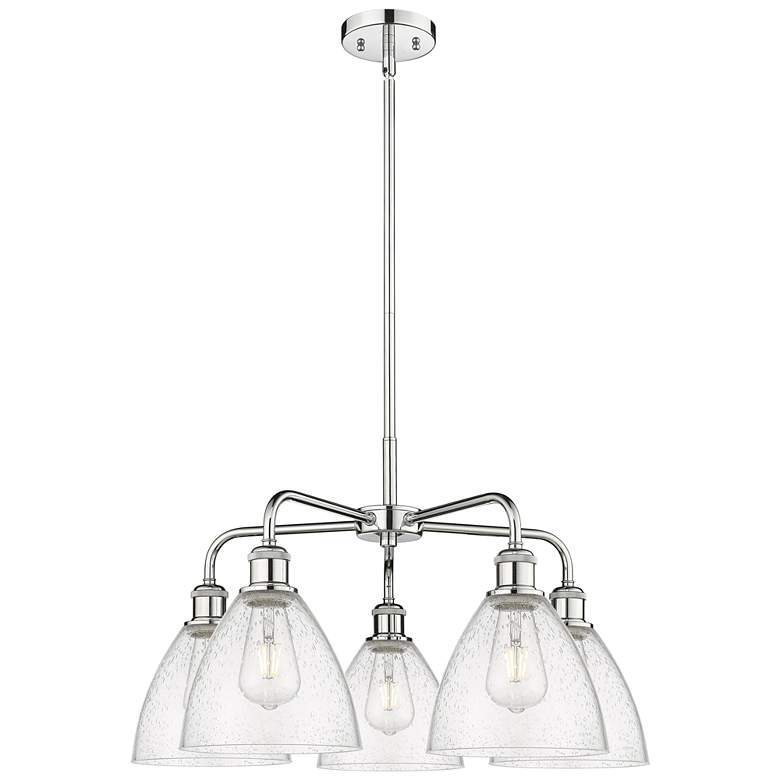 Image 1 Bristol Glass 25.5"W 5 Light Polished Chrome Stem Chandelier w/ Seedy