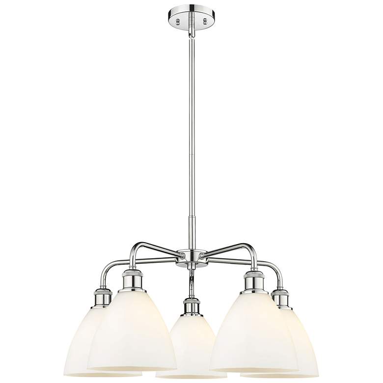Image 1 Bristol Glass 25.5"W 5 Light Polished Chrome Stem Chandelier w/ White