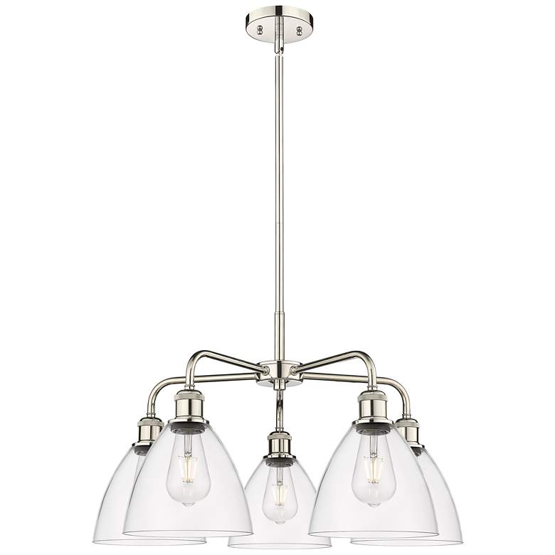 Image 1 Bristol Glass 25.5"W 5 Light Polished Nickel Stem Chandelier w/ Clear