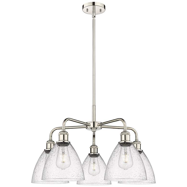 Image 1 Bristol Glass 25.5"W 5 Light Polished Nickel Stem Chandelier w/ Seedy