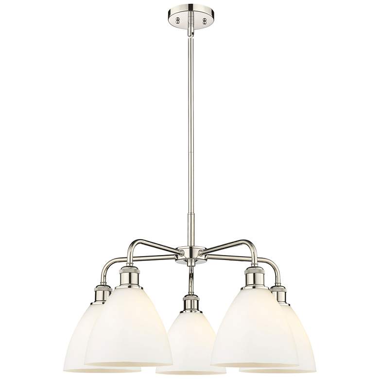 Image 1 Bristol Glass 25.5"W 5 Light Polished Nickel Stem Chandelier w/ White