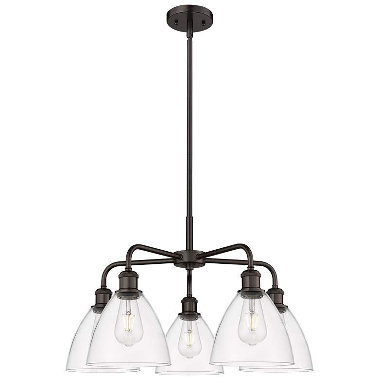 Image 1 Bristol Glass 25.5"W 5 Light Rubbed Bronze Stem Chandelier w/ Clear Sh