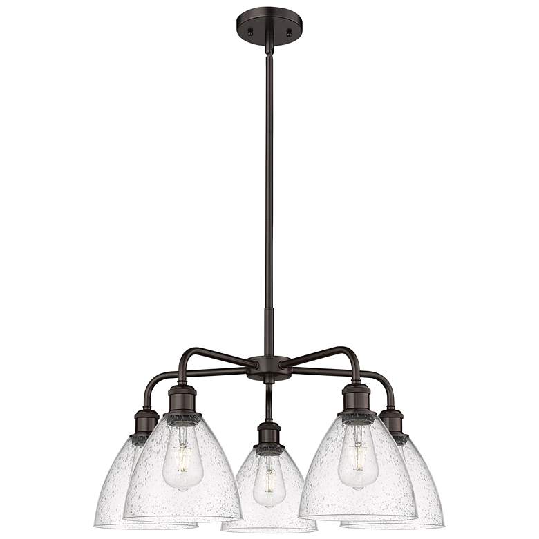 Image 1 Bristol Glass 25.5"W 5 Light Rubbed Bronze Stem Chandelier w/ Seedy Sh
