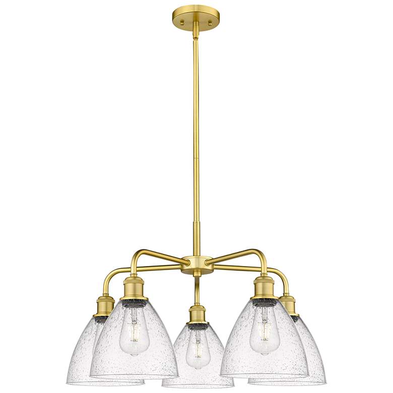 Image 1 Bristol Glass 25.5"W 5 Light Satin Gold Stem Hung Chandelier w/ Seedy