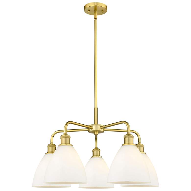 Image 1 Bristol Glass 25.5"W 5 Light Satin Gold Stem Hung Chandelier w/ White