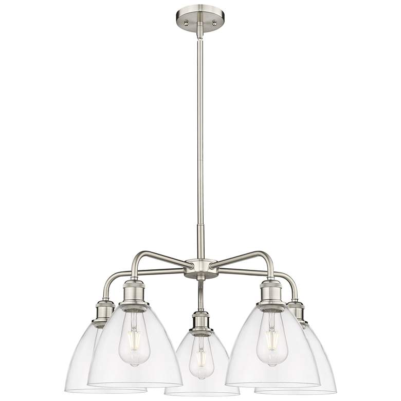 Image 1 Bristol Glass 25.5"W 5 Light Satin Nickel Stem Chandelier w/ Clear Sha