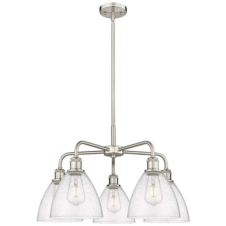 Image 1 Bristol Glass 25.5"W 5 Light Satin Nickel Stem Chandelier w/ Seedy Sha