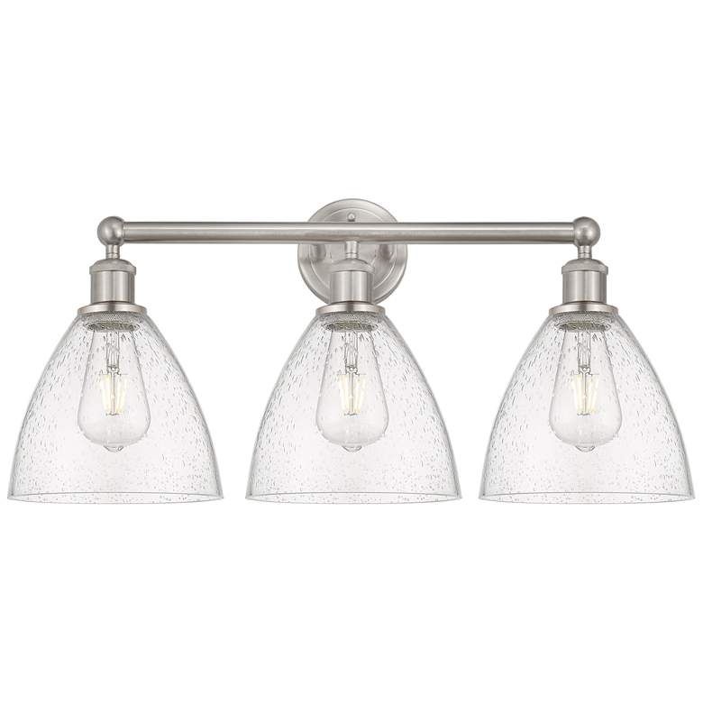 Image 1 Bristol Glass 26" 3-Light Brushed Satin Nickel Bath Light w/ Seedy Sha