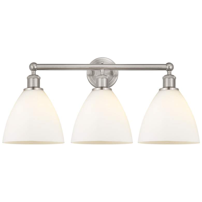 Image 1 Bristol Glass 26" 3-Light Brushed Satin Nickel Bath Light w/ White Sha