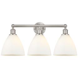 Bristol Glass 26" 3-Light Brushed Satin Nickel Bath Light w/ White Sha