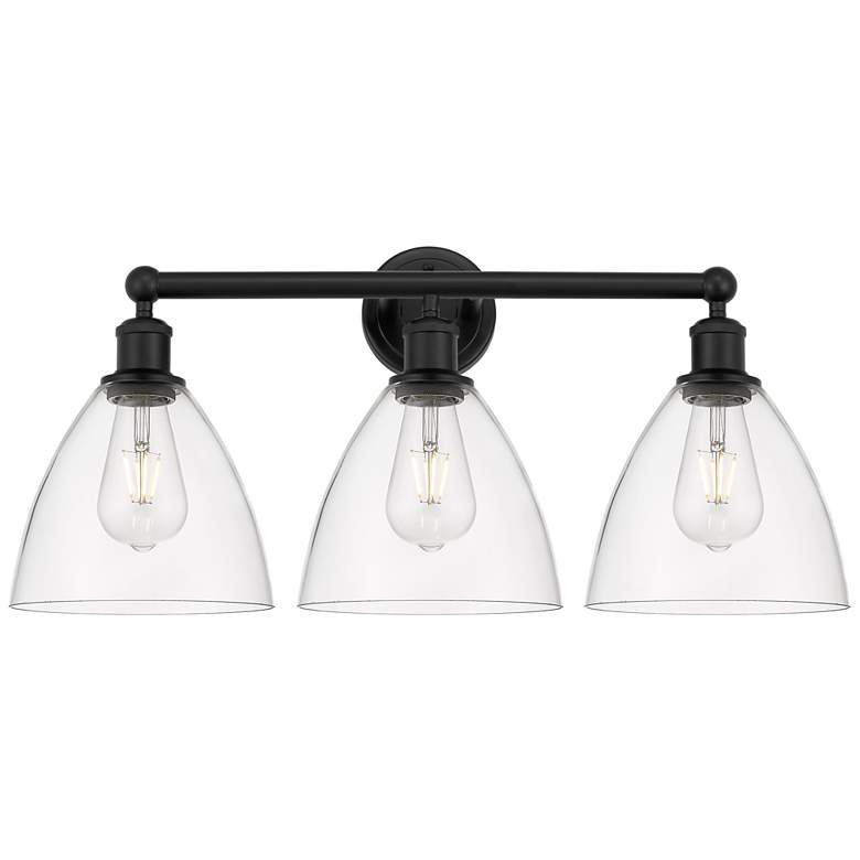 Image 1 Bristol Glass 26" 3-Light Matte Black Bath Light w/ Clear Shade