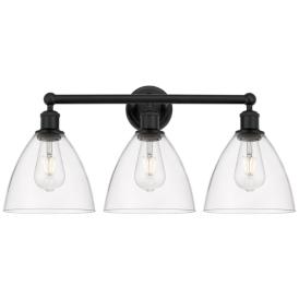 Bristol Glass 26" 3-Light Matte Black Bath Light w/ Clear Shade Bristol Glass 26" 3-Light Matte Black Bath Light w/ Clear Shade