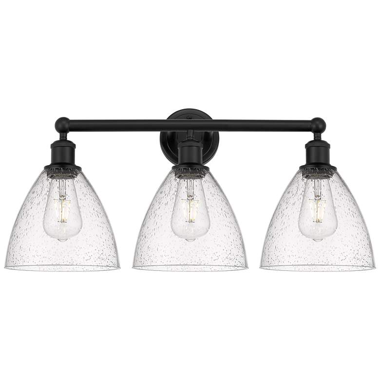 Image 1 Bristol Glass 26" 3-Light Matte Black Bath Light w/ Seedy Shade