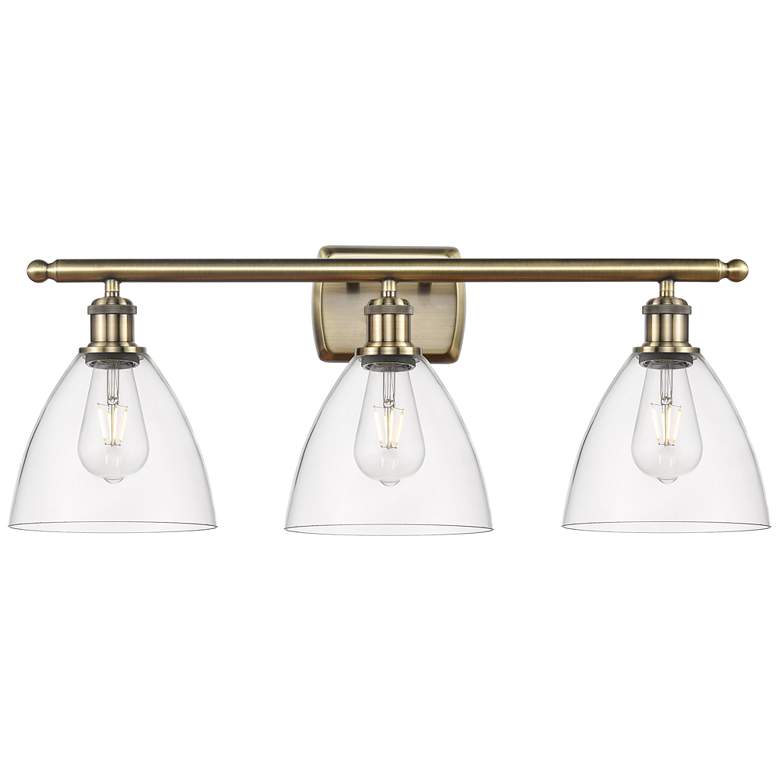 Image 1 Bristol Glass 3 Light 28" Bath Light - Antique Brass - Clear Shade