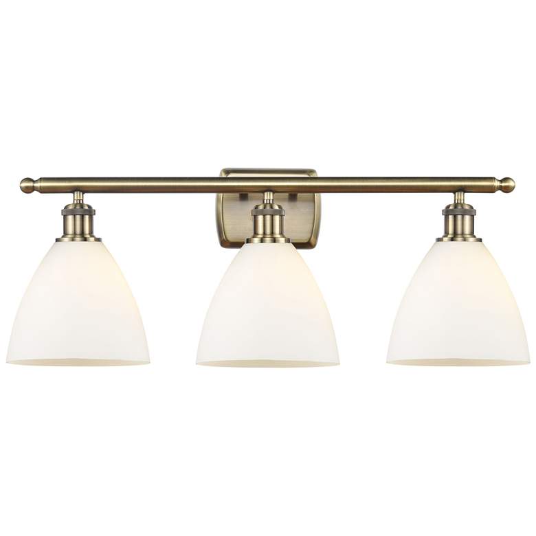 Image 1 Bristol Glass 3 Light 28" Bath Light - Antique Brass - Matte White Sha
