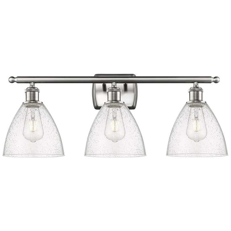 Image 1 Bristol Glass 3 Light 28" Bath Light - Brushed Satin Nickel - Seedy Sh