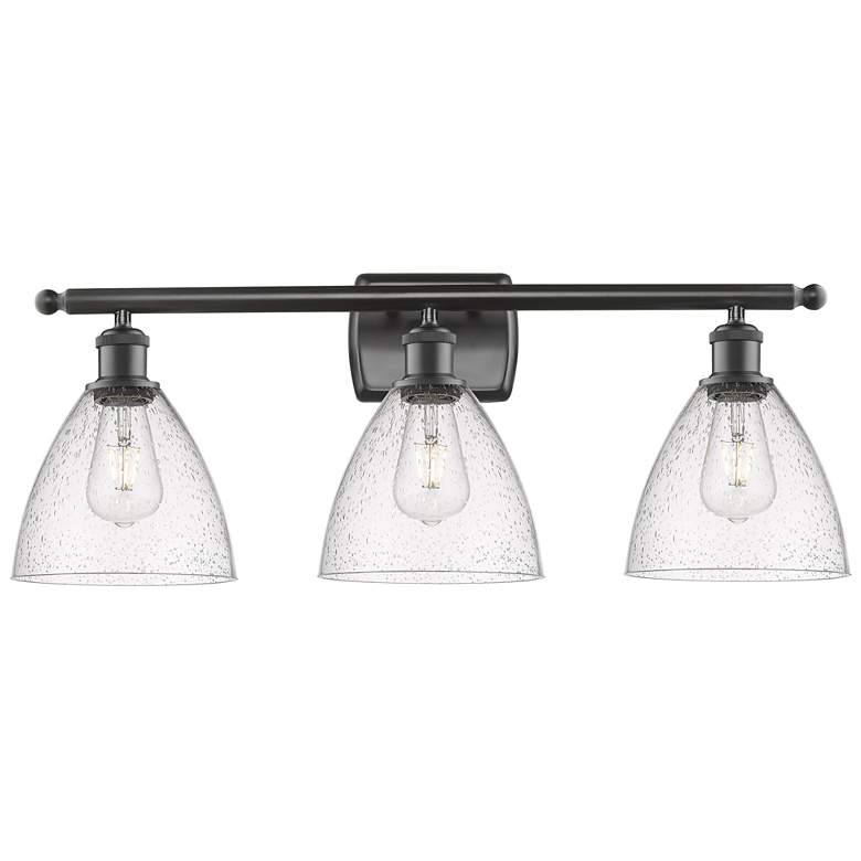 Image 1 Bristol Glass 3 Light 28" Bath Light - Oil Rubbed Bronze - Seedy Shade