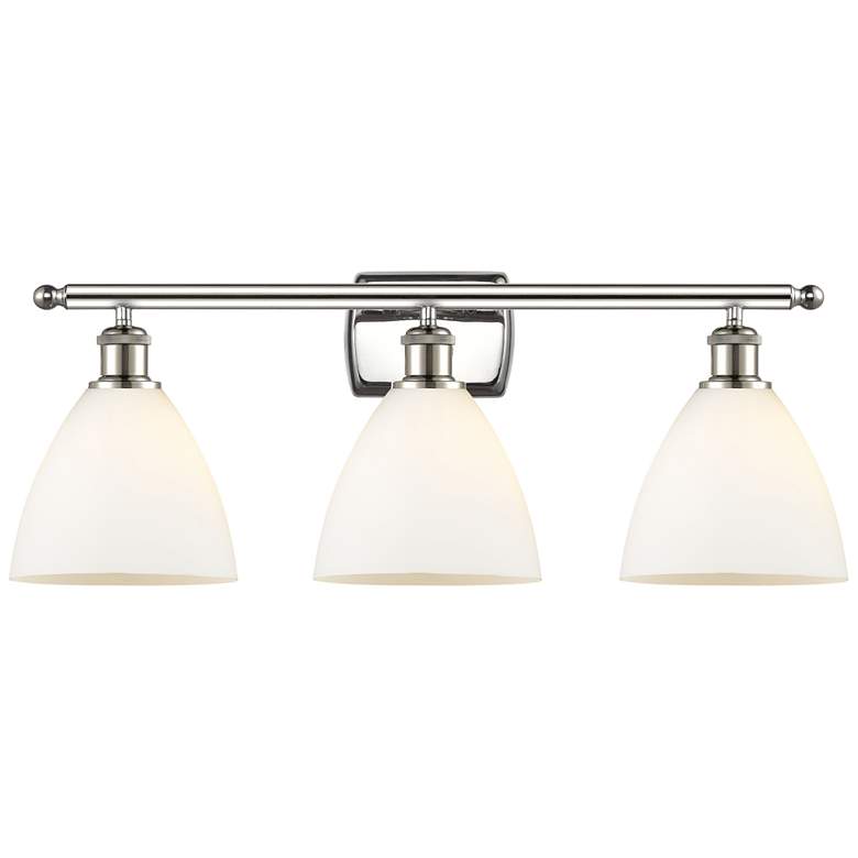 Image 1 Bristol Glass 3 Light 28" Bath Light - Polished Nickel - Matte White S