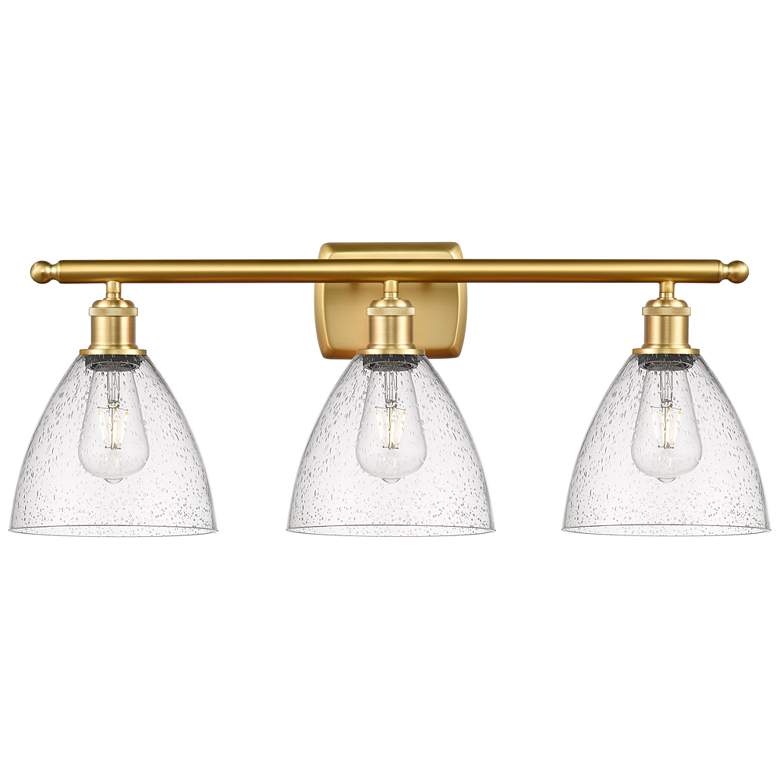 Image 1 Bristol Glass 3 Light 28" Bath Light - Satin Gold - Seedy Shade