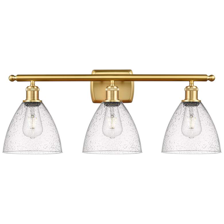 Image 1 Bristol Glass 3 Light 28 inch Bath Light - Satin Gold - Seedy Shade