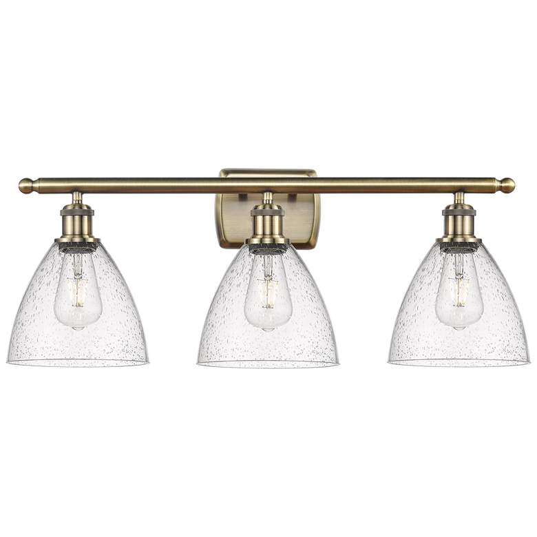 Image 1 Bristol Glass 3 Light 28" LED Bath Light - Antique Brass - Seedy Shade