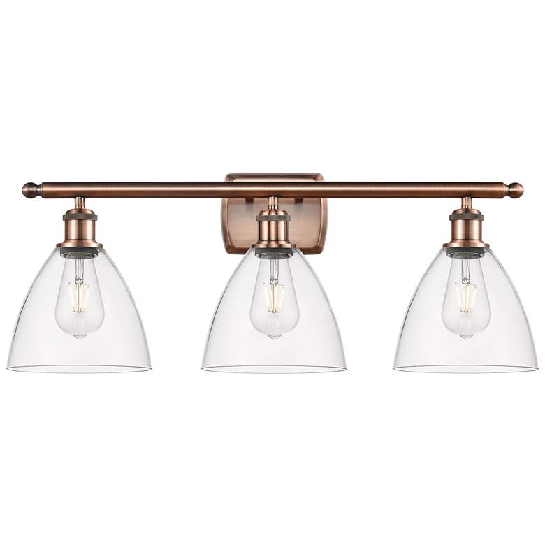 Image 1 Bristol Glass 3 Light 28" LED Bath Light - Antique Copper - Clear Shad