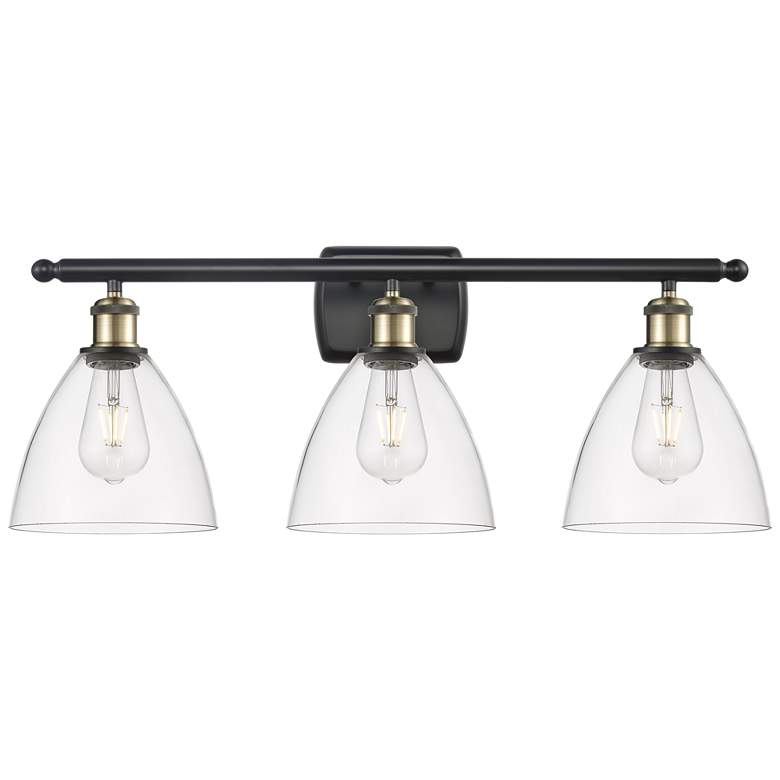 Image 1 Bristol Glass 3 Light 28" LED Bath Light - Black Brass - Clear Shade