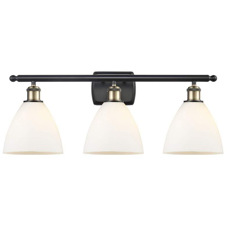 Image 1 Bristol Glass 3 Light 28" LED Bath Light - Black Brass - White Shade