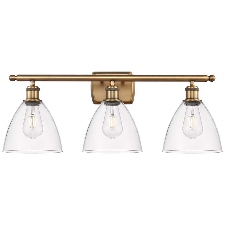 Image 1 Bristol Glass 3 Light 28" LED Bath Light - Brushed Brass - Clear Shade