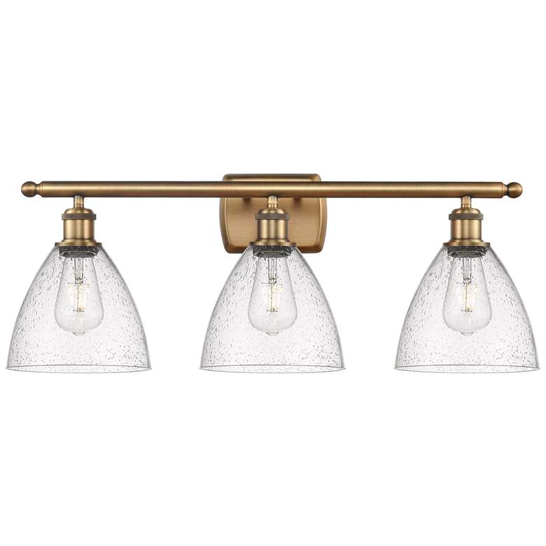 Image 1 Bristol Glass 3 Light 28" LED Bath Light - Brushed Brass - Seedy Shade