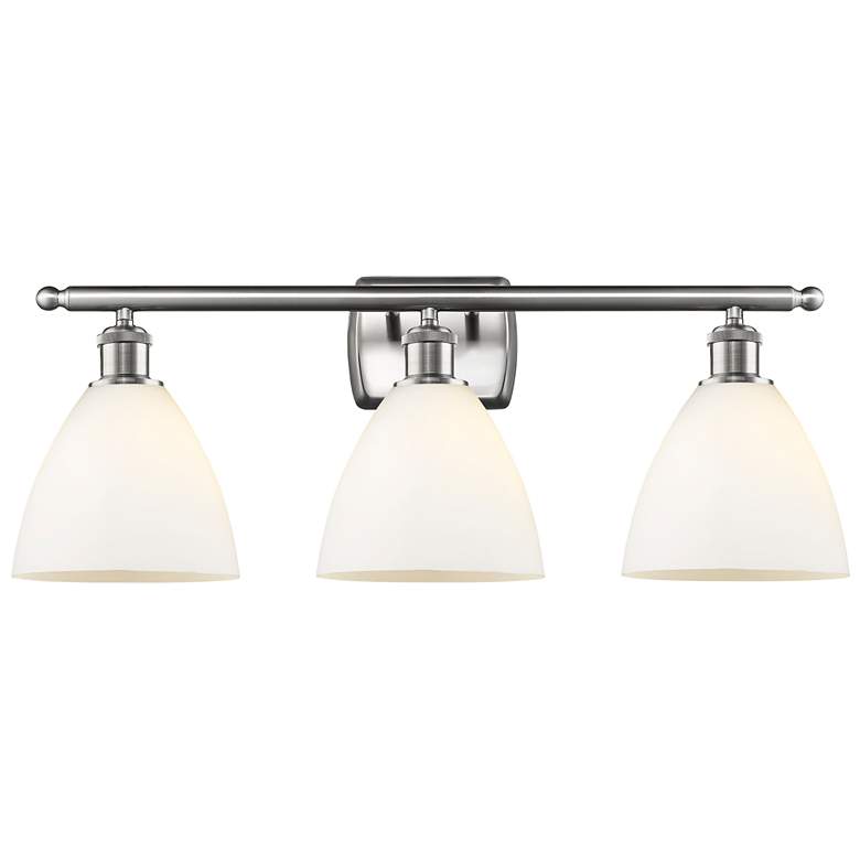 Image 1 Bristol Glass 3 Light 28" LED Bath Light - Brushed Satin Nickel - Whit