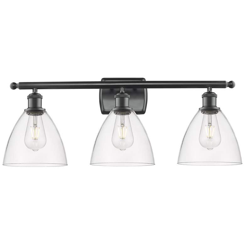 Image 1 Bristol Glass 3 Light 28" LED Bath Light - Matte Black - Clear Shade