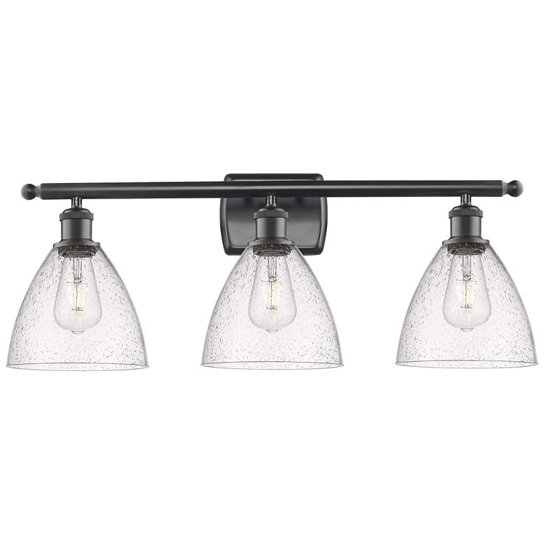 Image 1 Bristol Glass 3 Light 28" LED Bath Light - Matte Black - Seedy Shade