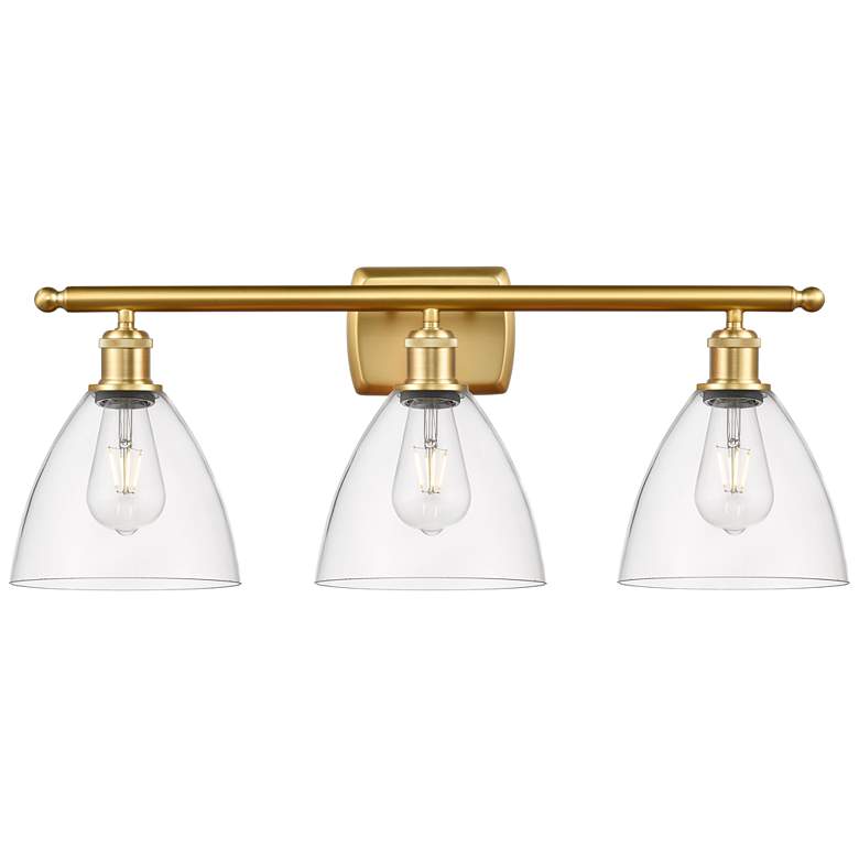 Image 1 Bristol Glass 3 Light 28" LED Bath Light - Satin Gold - Clear Shade