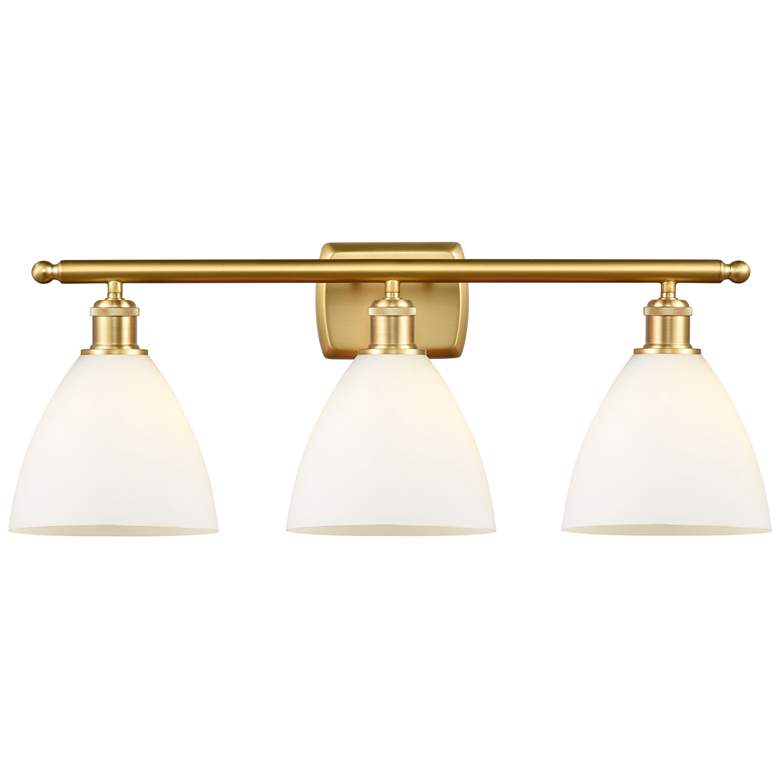 Image 1 Bristol Glass 3 Light 28" LED Bath Light - Satin Gold - Matte White Sh