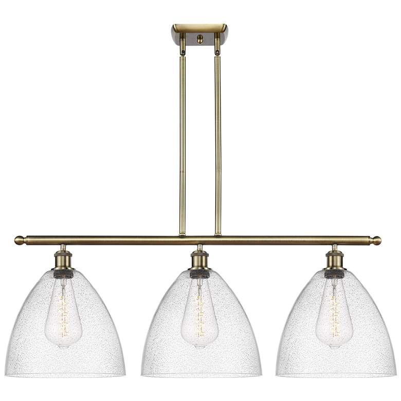 Image 1 Bristol Glass 3 Light 39" Island Light - Antique Brass - Seedy Shade