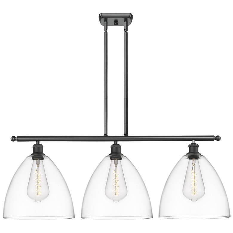 Image 1 Bristol Glass 3 Light 39" Island Light - Matte Black - Clear Shade