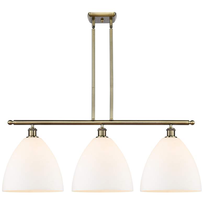 Image 1 Bristol Glass 3 Light 39" LED Island Light - Antique Brass - Matte Wh