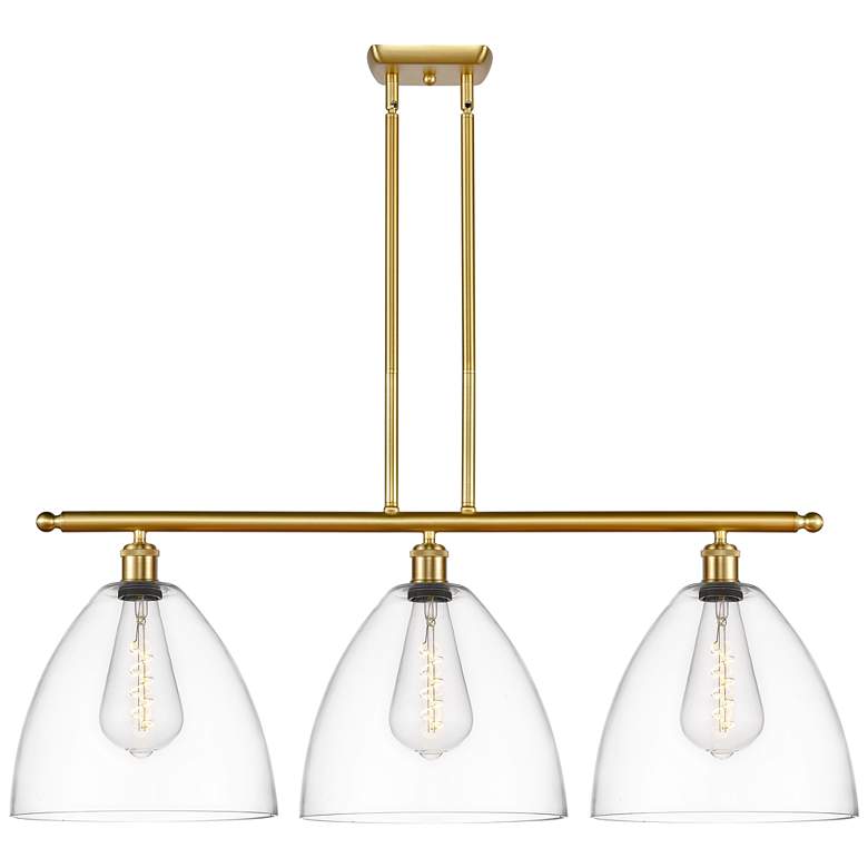 Image 1 Bristol Glass 3 Light 39" LED Island Light - Satin Gold - Clear Shade