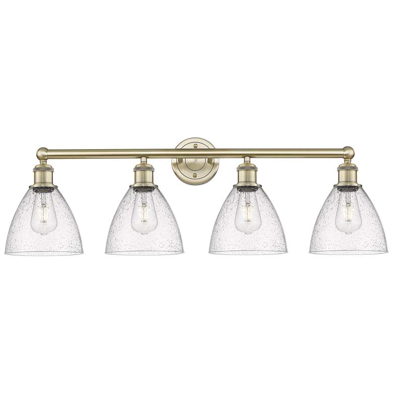 Image 1 Bristol Glass 34.5"W 4 Light Antique Brass Bath Light With Seedy Shade