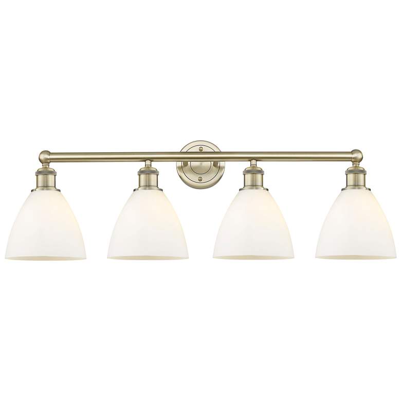 Image 1 Bristol Glass 34.5"W 4 Light Antique Brass Bath Light With White Shade