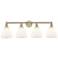 Bristol Glass 34.5"W 4 Light Antique Brass Bath Light With White Shade