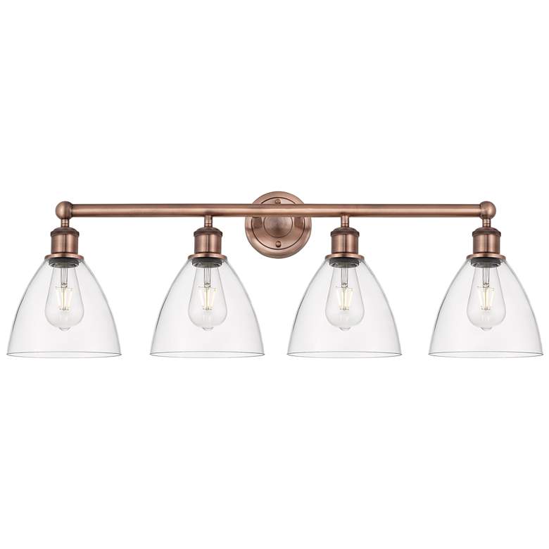 Image 1 Bristol Glass 34.5"W 4 Light Antique Copper Bath Light With Clear Shad