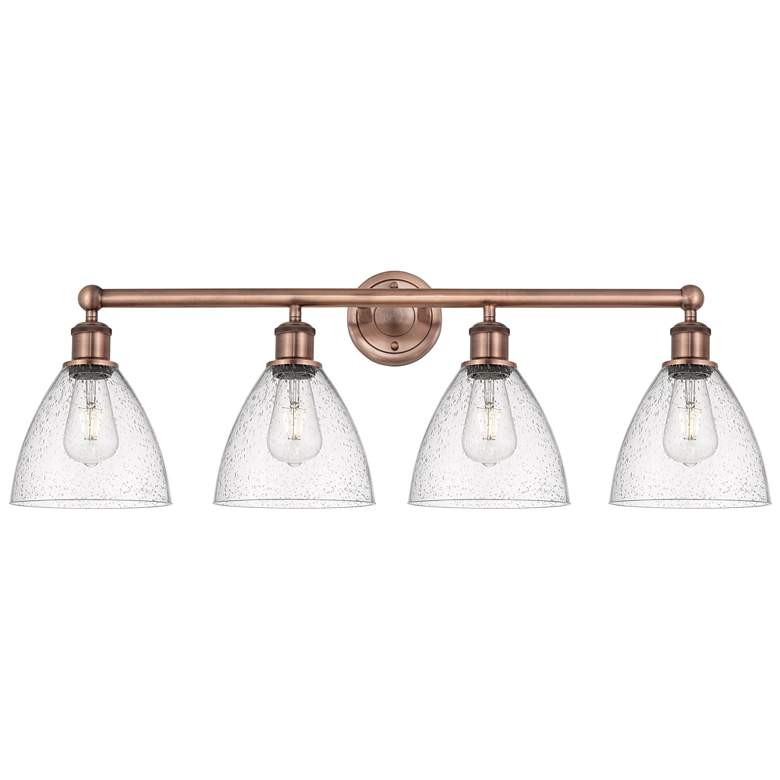 Image 1 Bristol Glass 34.5"W 4 Light Antique Copper Bath Light With Seedy Shad