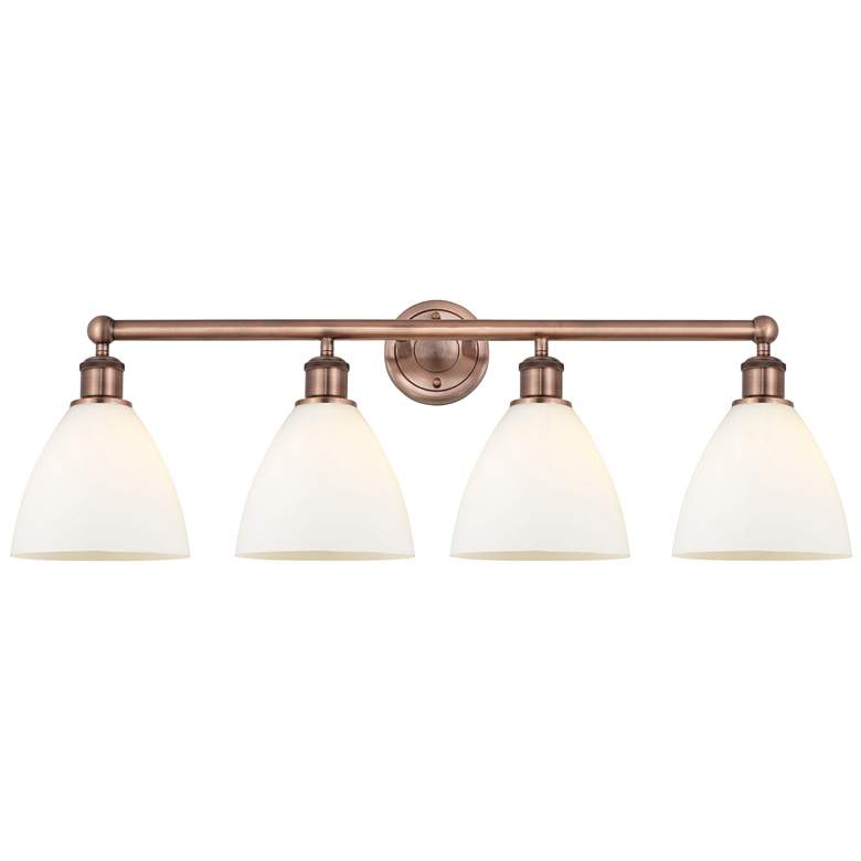 Image 1 Bristol Glass 34.5"W 4 Light Antique Copper Bath Light With White Shad